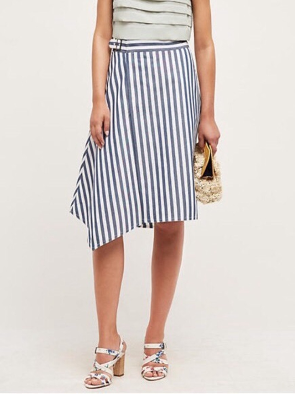 Anthropologie Maeve Sea Striped Asymmetrical Midi Skirt Coastal Preppy Size 4